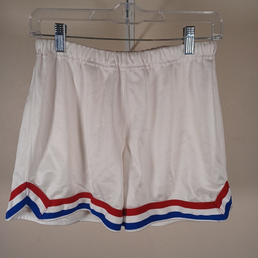 DeLONG‎ Vintage Retro White Mesh Gym Track Running Shorts Stripes Youth 14